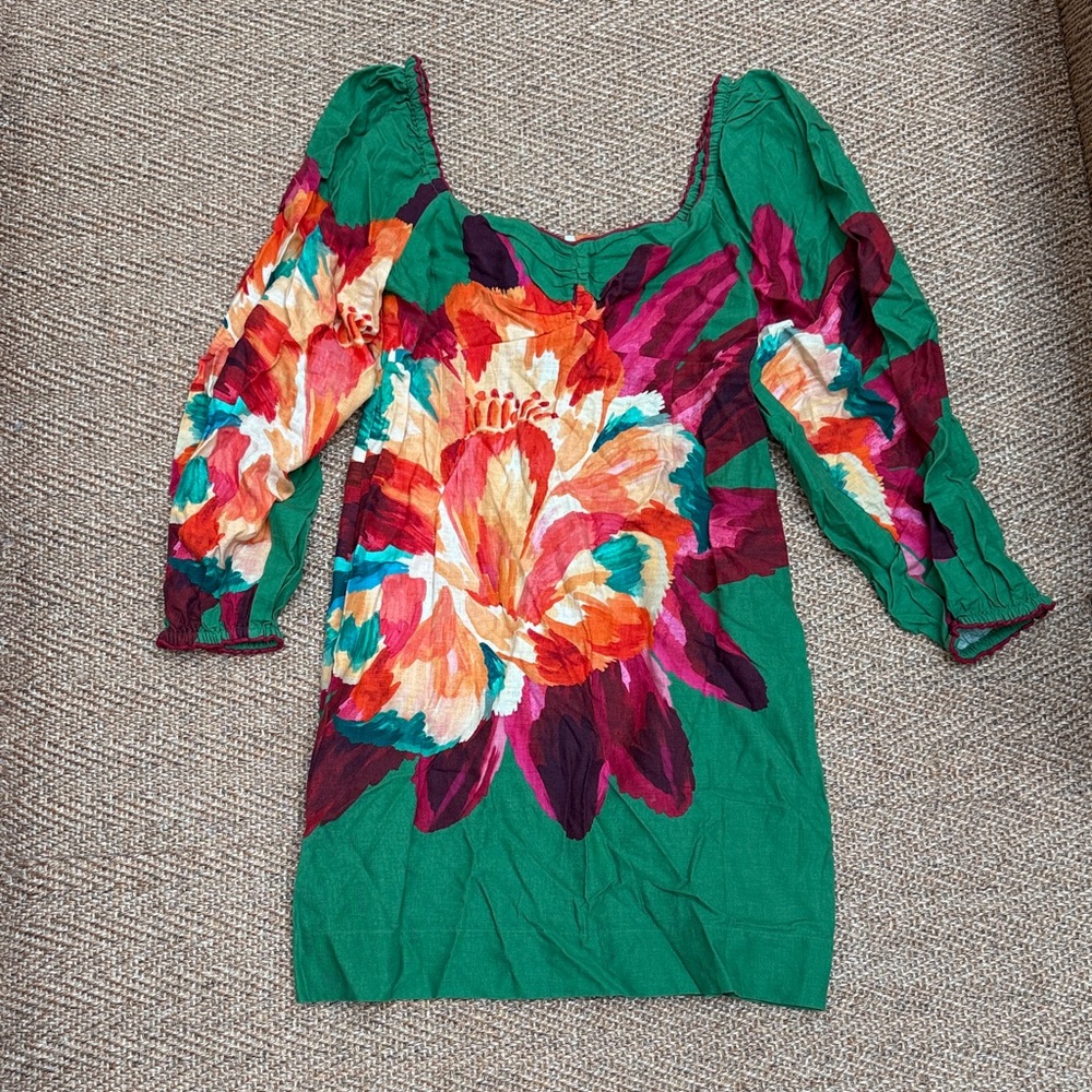 FARM Rio Green Floral Scoop-Neck Dress with Multicolor Bloom